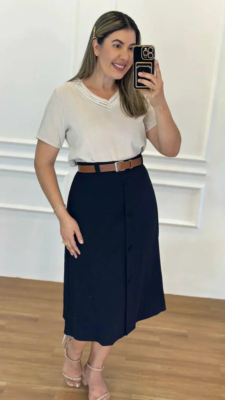 Conjunto Saia Midi Preta