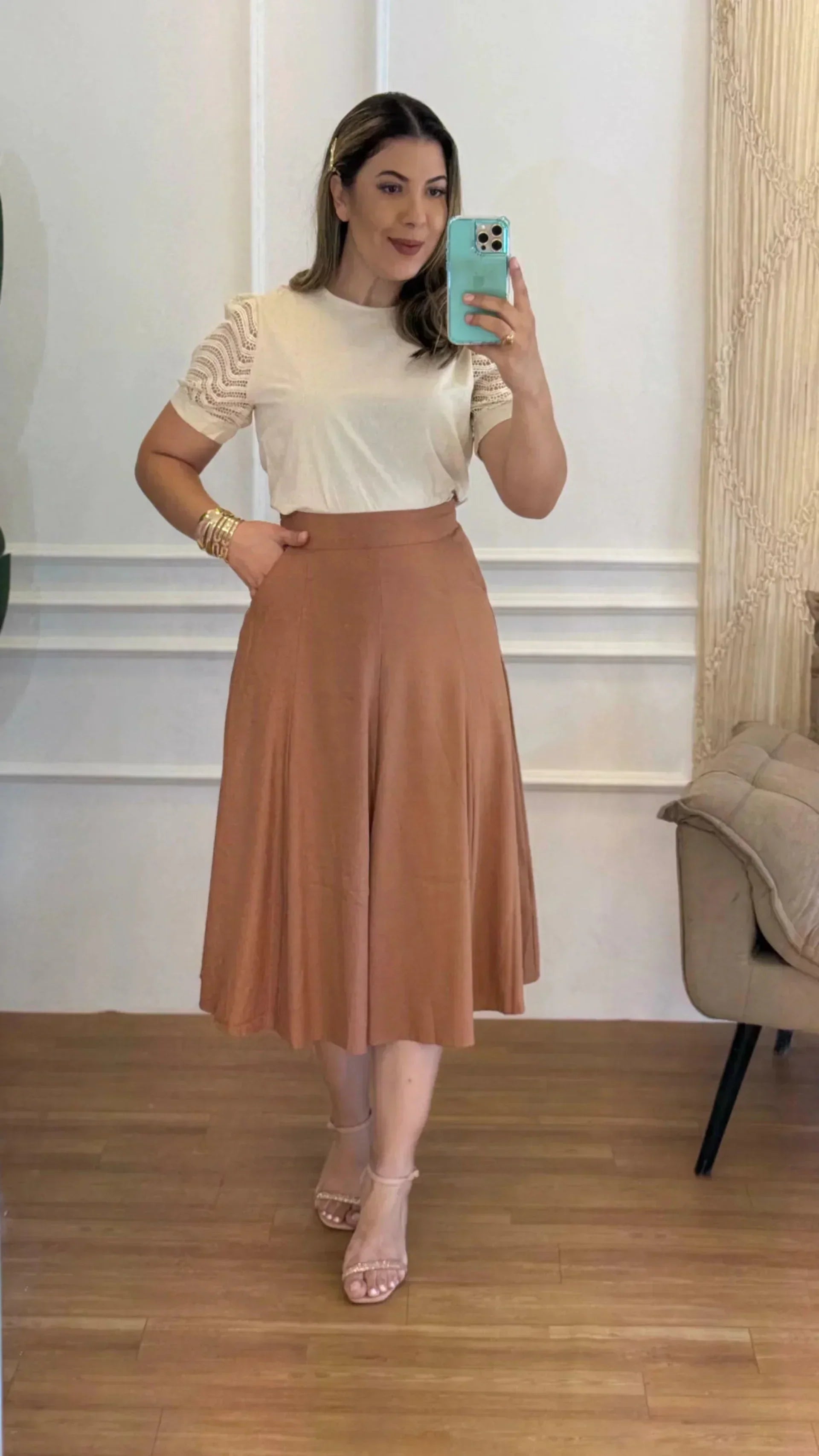 Conjunto Saia Suzana Marrom