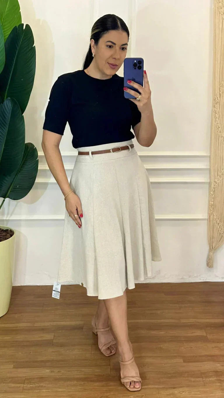 Conjunto Saia Linho Branco